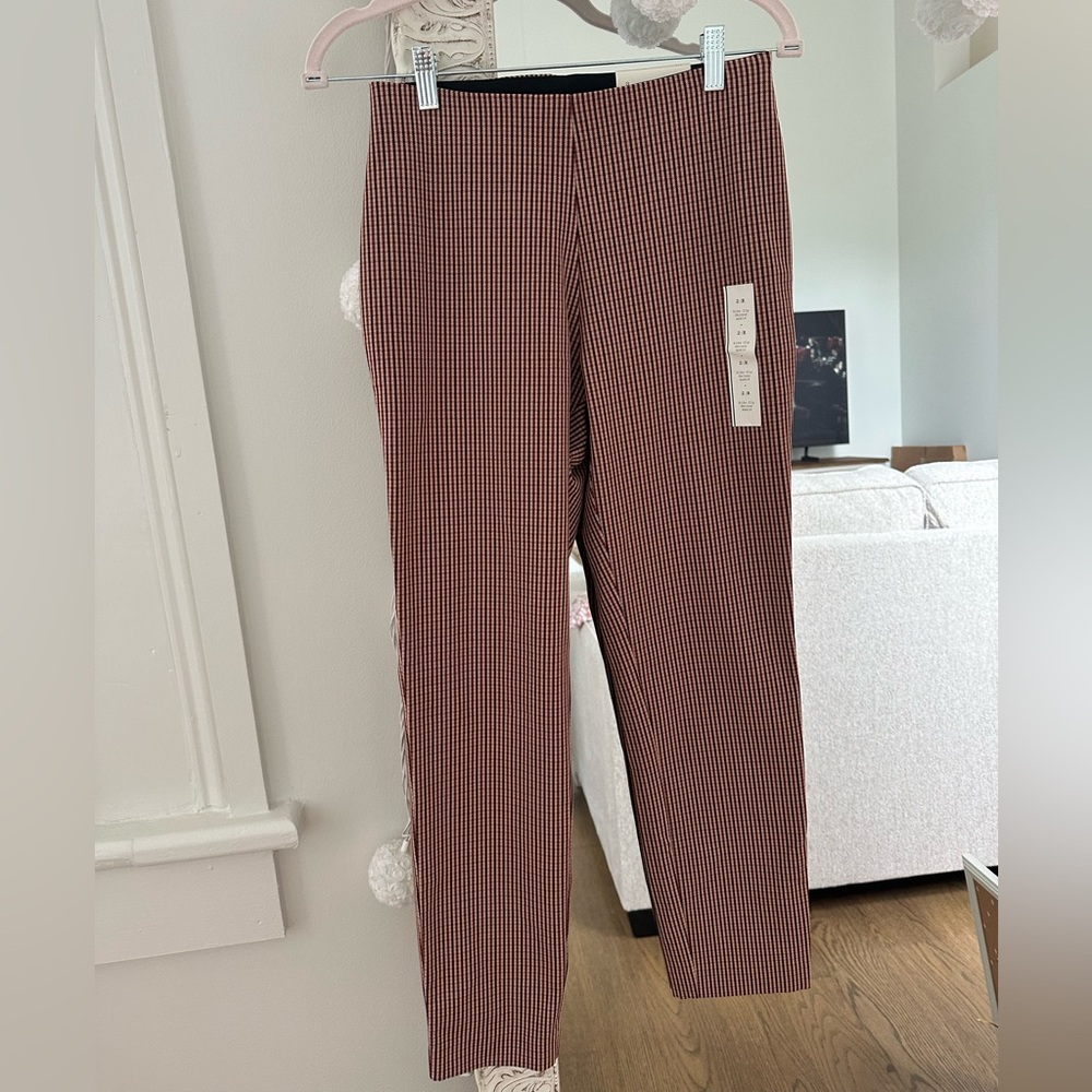 Women’s a new day Brown & Maroon Micro-Check side zip skinny ankle pants